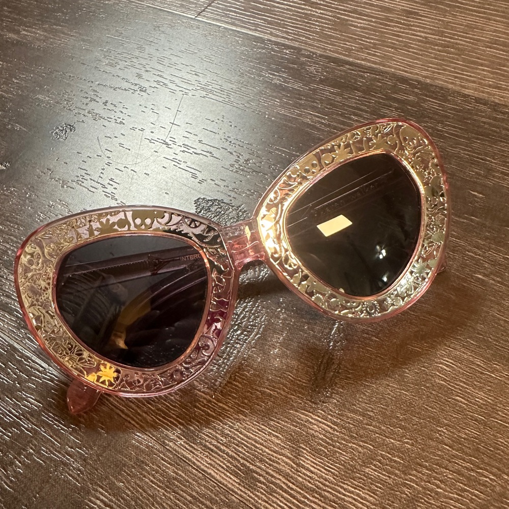NEW, Karen Walker Pink Metallic Silver Skull Cat Eye Sunglasses